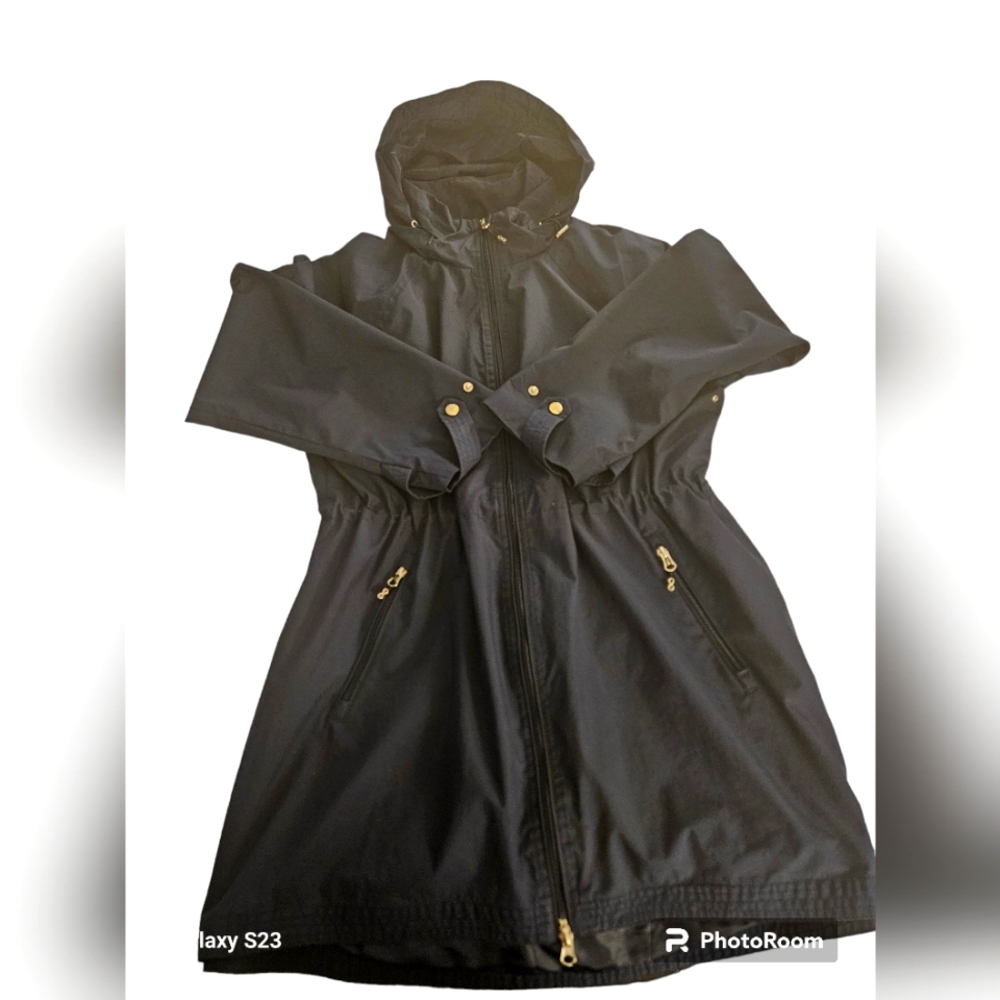 Women's Black Hooded Utility Jacket with Gold Hardware